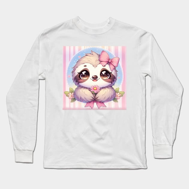 Adorable Kawaii Sloth Long Sleeve T-Shirt by PhotoSphere